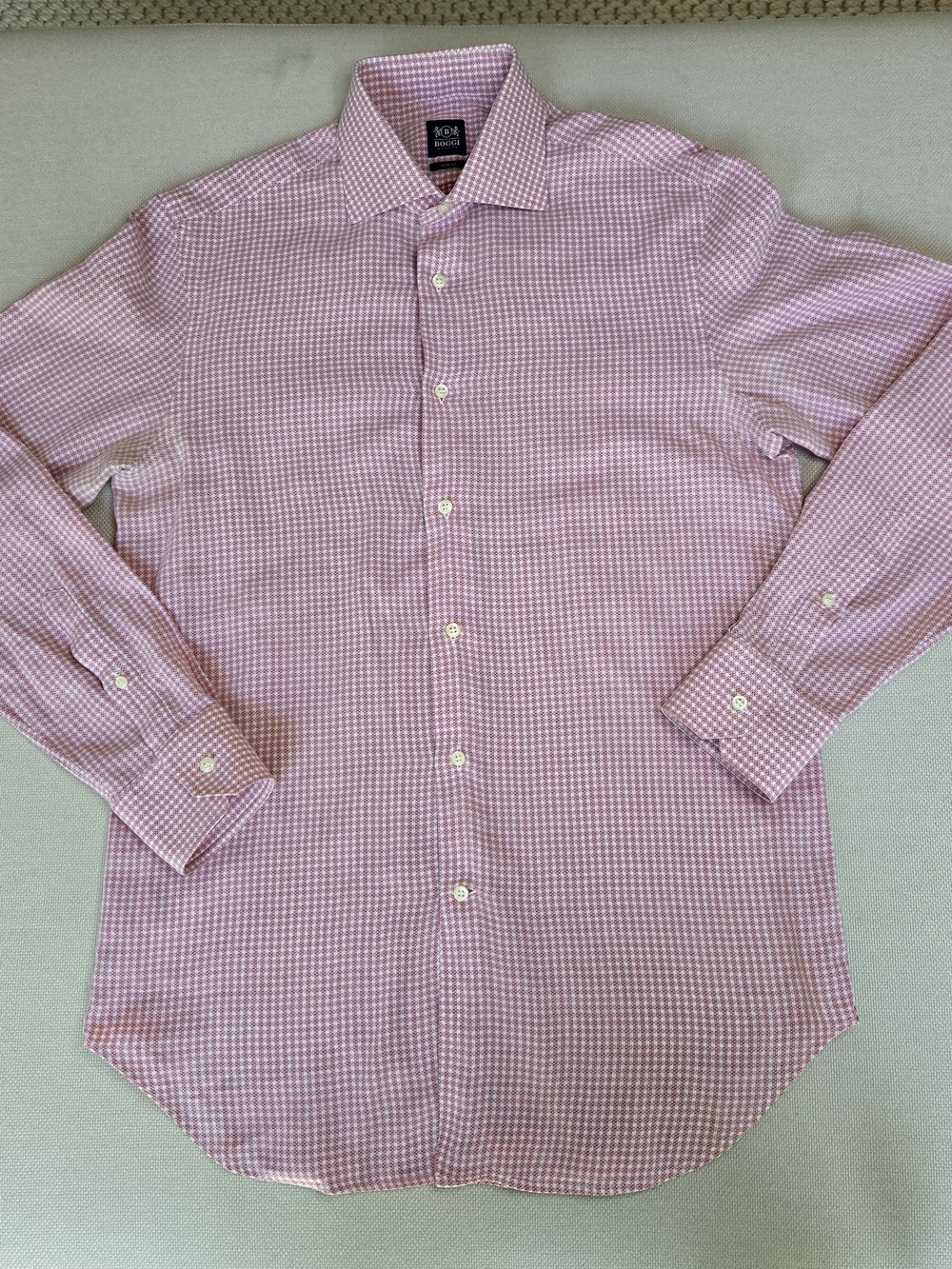 Boggi Milano Slim Fit Men's Long Sleeve Button Down Shirt Red Checked Classic
